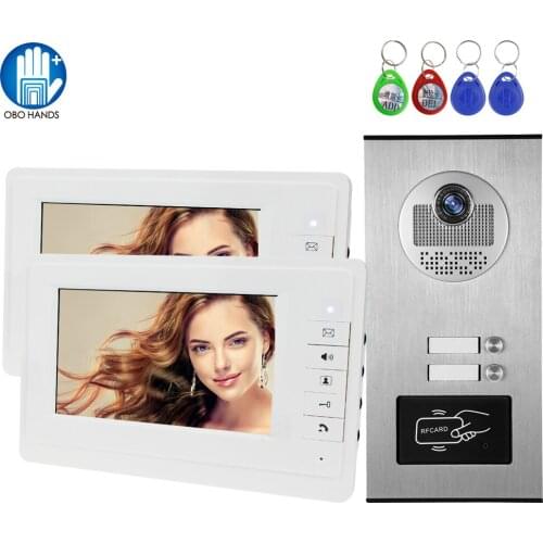 7" TFT RFID Video Doorphone Intercom System Wired Doorbell Interphone Color Screen Monitor with 25 Ringtone for Multi Apartments