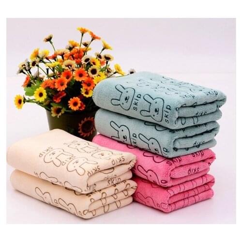 Cartoon absorbent face wash towel nano-microfiber childrens handkerchief small hand towel cute rabbit style random color
