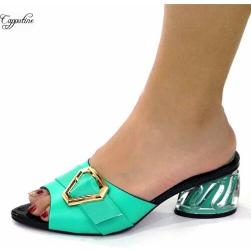 Water Green Women Summer High Heels Shoes African Ladies Pumps Slippers Sandals Femmes Zapatos De Mujer Buty CR199 Height 5.5cm