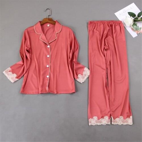 Satin Pyjamas Women Pajamas Sets with Pants Long Sleeve Silk Sleepwear Pijama Mujer Female Nightsuit