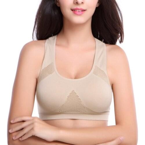 Women Mesh Breathable Fitness Bra Padded Running Gym Active Bra Absorb Sweat Full Cup Y-Strap Beauty Back Push Up Tops