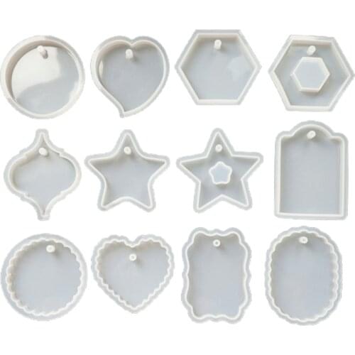 12Pcs/Set Crystal Epoxy DIY Resin Mold Keychain Geometry Pendant Silicone Mould