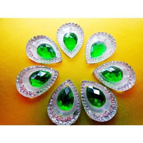 120pcs 13*18mm Green/Silver AB colour rhinestones Sew On crystal water drop shape resin stones flatback strass gem stones