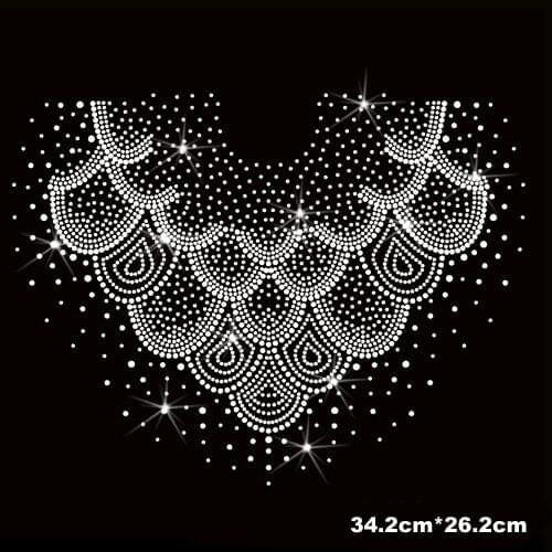 2pc/lotNeckline hot fix motif iron on crystal transfers design hot fix rhinestone transfer motifs strass iron for shirt bag
