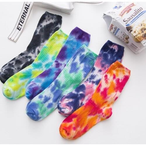 2020 Cotton Skate Sock Tie-dye Craft Knitted socks Men Women Bright socks Fashion Harajuku Breathable Hip Hop Happy Long Socks