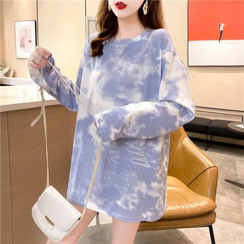 2021 Harajuku T shirt autumn oversized Women clothing T-shirts Long Sleeve Tops Fashion Tie dye Streetwear korean woman tshirts