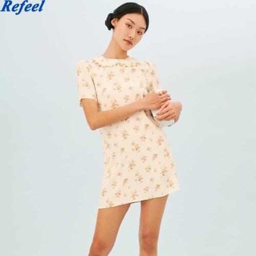 2021 Summer women Doll collar vintage floral Dress Short Sleeve Ladies kawaii Mini Dresses Cute beach Slim A-Line Vestidos Mujer