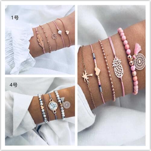 5 pc Alloy Bracelets Gift Fashion Women Jewelry Bracelet Rope Stone Crystal Chain