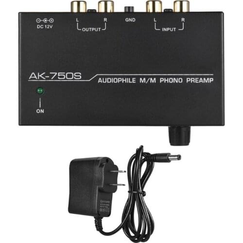 Ak-750S Audiophile M/M Phono Preamp Amp with Level Control Preamplifier Amplifier RCA Input Output Interface US/EU Plug Adapter