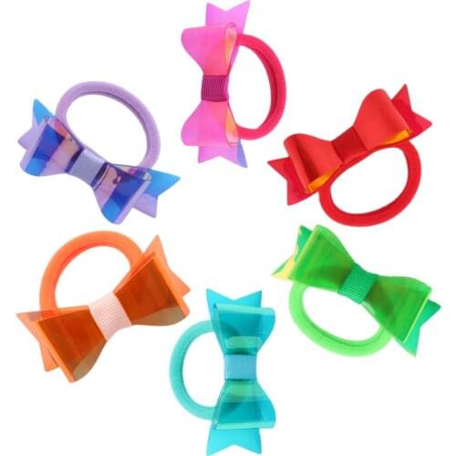 XIMA 6pcs/lot PVC Hair Bows with Hairband Elastic Nylon Hair Rings Headband for Lovely Girls Hair Ties Accessories