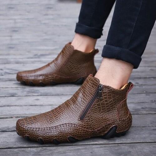 Spring Autumn Plus Size 47 Fashion Boots for Men High Top Zip Leather Shoes Warm Ankle Boots Men Dress Winter Shoes Men Shoes