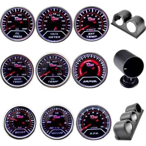 Boost/Vacuum/Water Temp/Oil Temp/Oil Press/Voltage/Tachometer/Air Fuel Ratio/EGT Gauge+Gauge Pods 52mm Analog led White Case