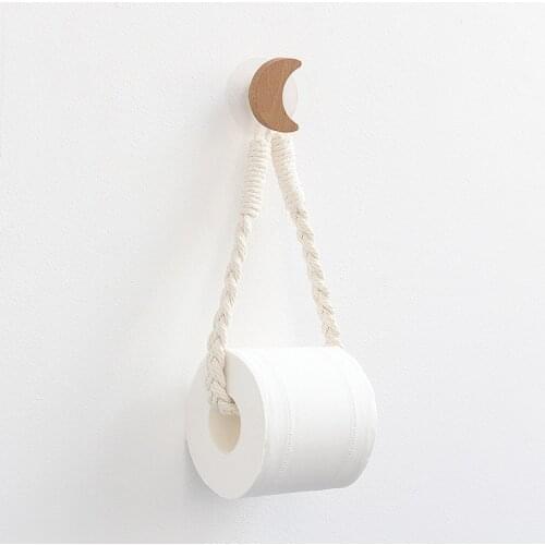 Paper Holder Storage Rack Contact Paper Wooden Moon Round Hook Bathroom Toilet Paper Towel Dispenser Paper Roll Holder Kitchen