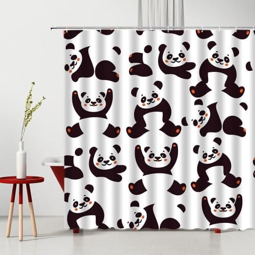 Childrens Shower Curtain Cartoons Panda Wild Animal Modern Simplicity 3D Printing Machine Washable Bathroom Curtains With Hooks