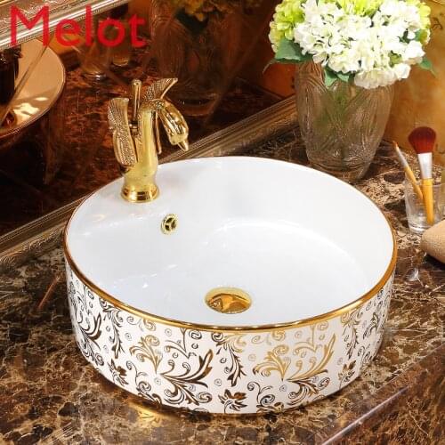 European style gold tabletop basin washbasin toilet ceramic washbasin tabletop golden washbasin oval art basin