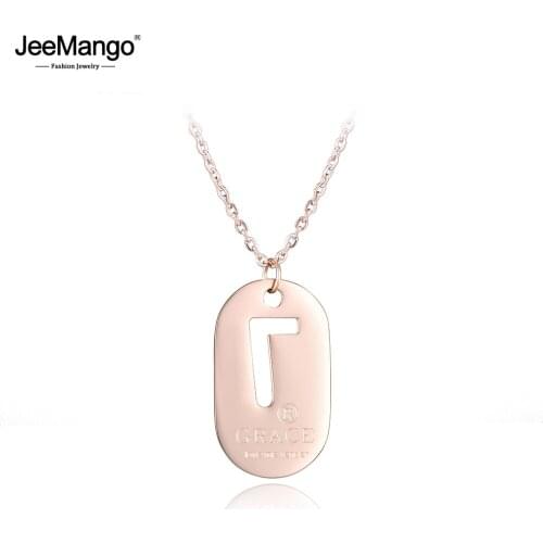 JeeMango Stainless Steel Digital 7 Choker Necklaces Jewelry Hollow Personalized Pendant Gold Color Necklace For Women JN17018