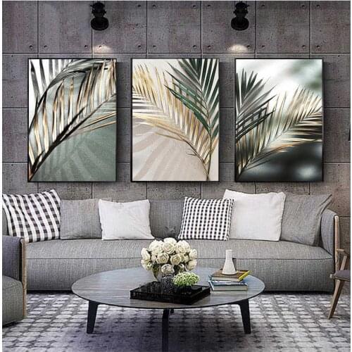Golden Palm Leaf Plant Canvas Painting Botanical Nordic Wall Art Poster Print Scandinavian Decoration Picture Artwork Home Decor