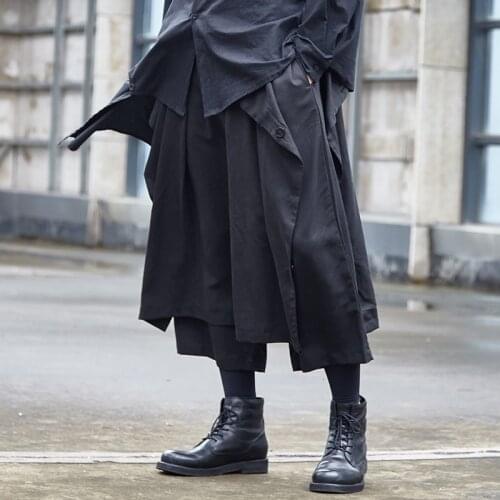 Japan Streetwear Hip Hop Punk Gothic Harem Kimono Men Two Style Wear Loose Casual Wide Leg Pants Skirt Trousers Male