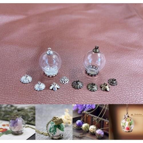 20x12mm Round hollow glass globe with lace setting base beads cap set orb glass vials pendant glass bottle jewelry pendant decor