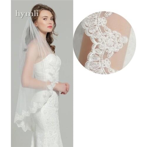 Lace wedding veil 1 layer fingertip length white ivory bridal veil with comb