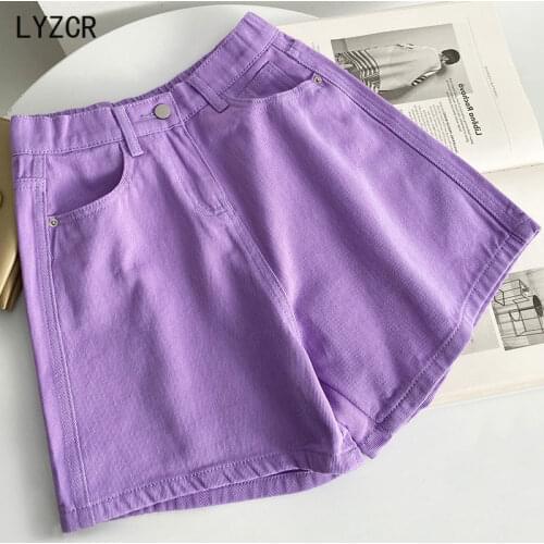 Summer Wide Leg Jeans Shorts For Women Loose Straight High Waist Womens Denim Shorts Purple A Line Outwear Jean Short Woman