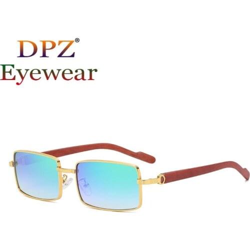 2021 New Personality Wood Grain Temple Metal Small Frame Sunglasses Men Women Fashion Street Hip-Hop Color Film Sunglasses 313