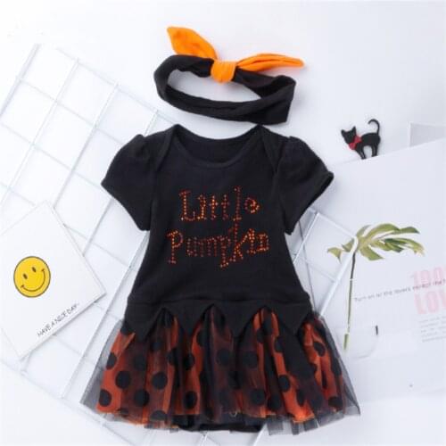 2021 Halloween New Short-Sleeved Printed Romper Dress Suit High - Quality Cotton Childrens Clothing Baby Girl Striped One-Piece