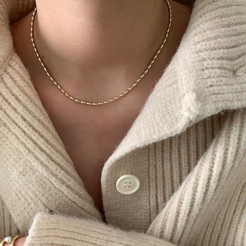 SRCOI New Trendy Metal Small Beads Necklace Simple Temperament Clavicle Chain For Women Girls Elegant Fashion Short Chain