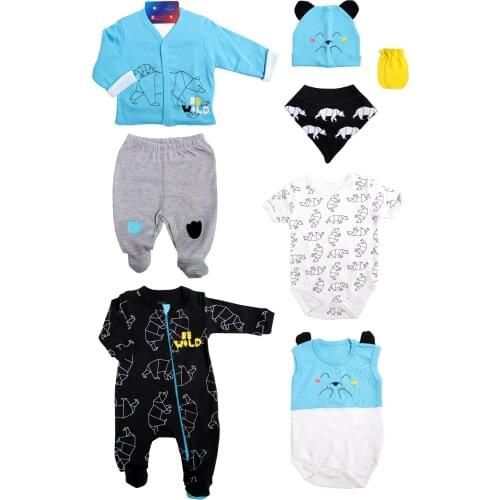 Newborn Baby Boy 8 Piece Hospital Output The Zibin Set Teddy Bear pattern 100% Cotton Baby Gift Layette Hospital Outfit Baby Set 0-3