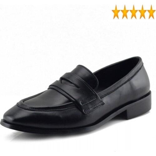 Autumn England Women Style Loafers Square Toe 100% Genuine Leather Cowhide Vintage Ladies Flat Shoes Black Wine Red