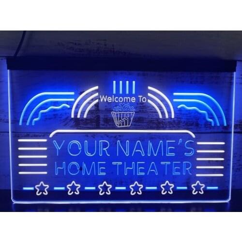 0S033 Personalized Your Name Custom Home Theater Cinema Established Year Dual Color LED Neon Sign