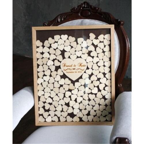 Custom name date rustic Guestbook ideas alternative drop box hearts wood wedding guest book frame couple gift wishes shadow box