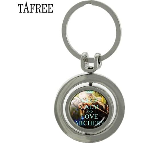 TAFREE KEEP CALM AND LOVE ARCHERY Revolving Pendant Keychain Classy Charm Key Chain Key Ring Men Boyfriend Gifts Jewelry SP298