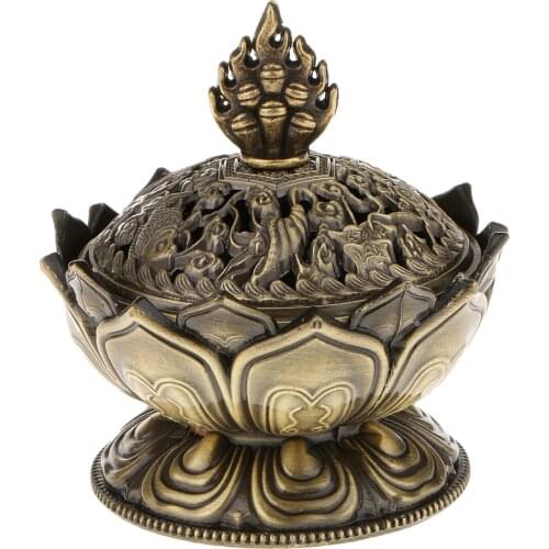 Vintage Lotus Backflow Smoke Incense Burners Censer Sticks Cone Holder Home Decor -Bronze