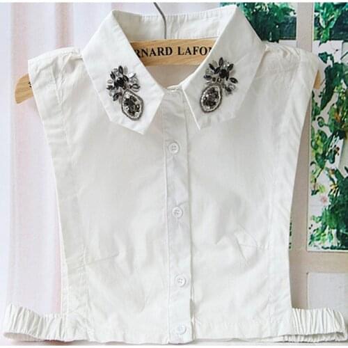 Vintage Detachable high-quality Blouse White & Black Tie Vintage Detachable Collar Shirt detachable Crystal Necklace Detachable