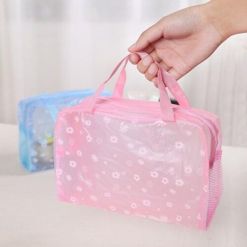Waterproof PVC Cosmetic Storage Bag for Women Cute Floral Swimming Wash Bag Home Outing Compressed Shower Bags Makeup Organizer
