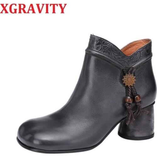 XGRAVITY S109 New 2021 Spring Autumn High Heel Boots Fashion Zip Ladies Boots Cow Genuine Leather Tassel Design Women Boots Girl