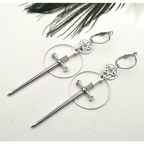 Witchs Rites Earrings pentagram pendant darkly The sacred sword Gothic jewelry Fashion-forward Black chain women gift