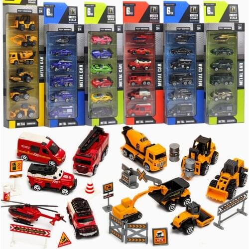 1:58 alloy engineering car model 6-piece set combination,engineering vehicle fire truck toy,sliding design,free shipping