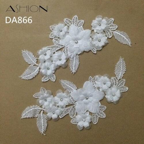 1 mirror pair 220X100MM white 3D flower polyester embroider DIY lace patches Venise Lace Applique Garment accessories LP-DA866