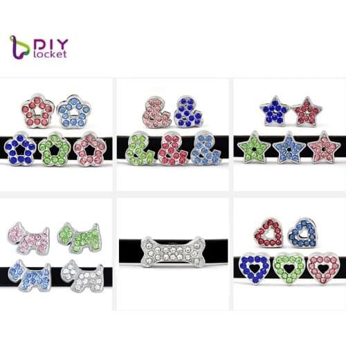 10pcs/lot Rhinestone Slide Charms fit 8mm Leather Wristband Bracelet LSSC13-174