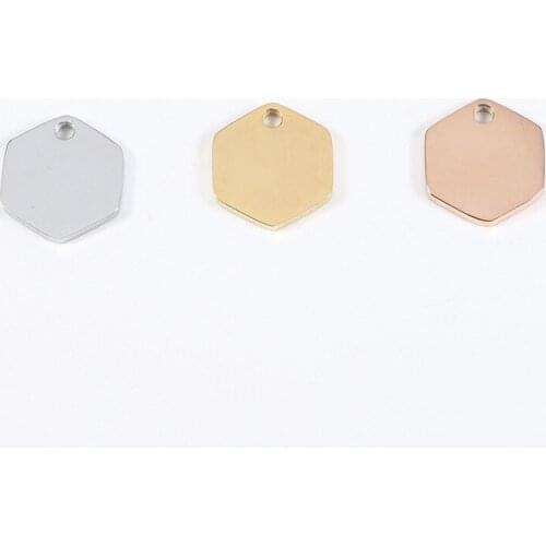 10pcs/Lot Hexagon Blank Charms Mirror Polish Stainless Steel Pendant For DIY Jewelry Making Necklace Bracelets 10.6*11.6mm