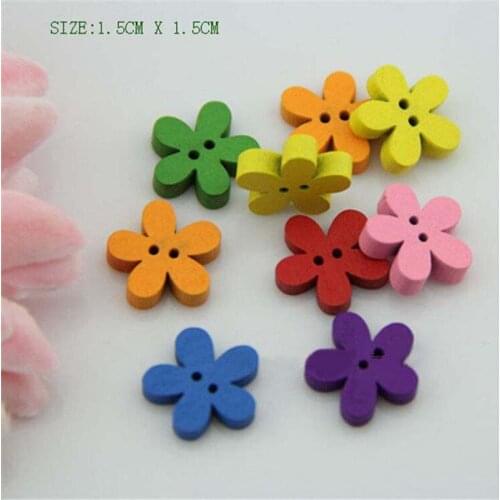 100PCs Children Wooden Buttons Sewing Scrapbooking Flowers Shaped 2 Holes Mixed Buttons Garment Accessories