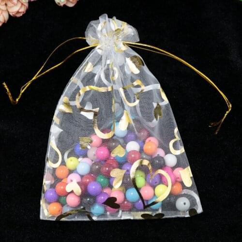 100pcs/lot White Organza Gift Bags 20x30cm Heart Design Wedding Favors Organza Gift Jewelry Toys Cosmetics Packaging Bag