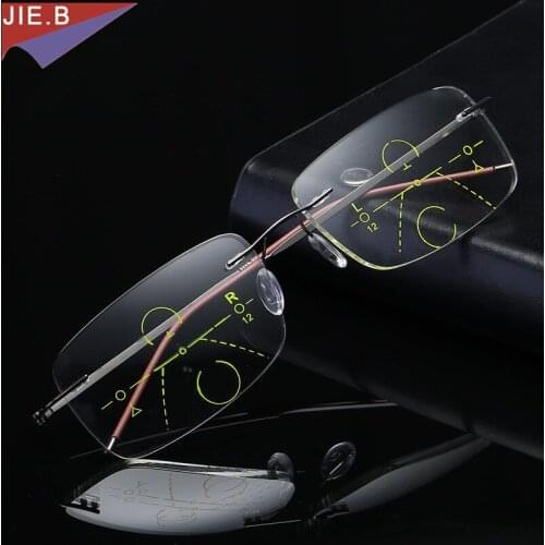 2020 Titanium alloy Rimless Eyewear Smart zoom Progressive Multifocal Reading Glasses Men Women Presbyopia Hyperopia