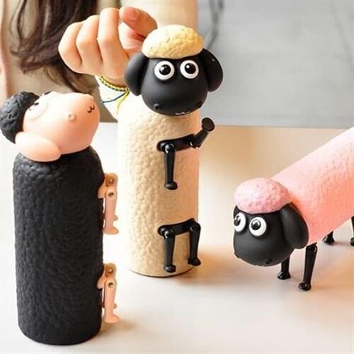 3d Lamb Expression Water Cup Cute Portable Water Cup Creative Cartoon Silicone Shell Beverage Cup