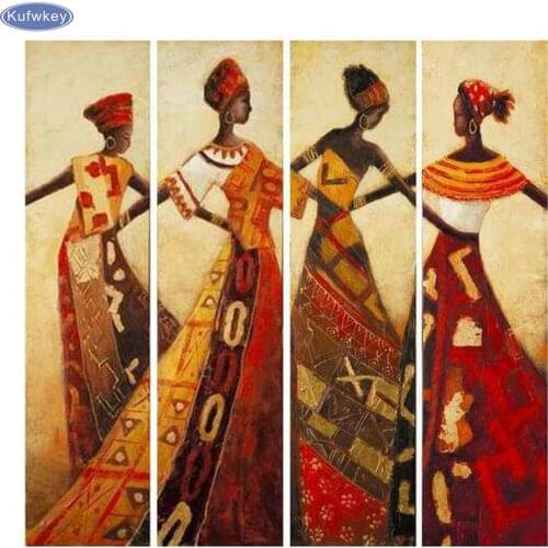 4 pcs/set,abstract portrait dancing African Women,Diamond Embroidery ,Handmade,Mosaic,5d Diy Diamond Painting Cross Stitch decor