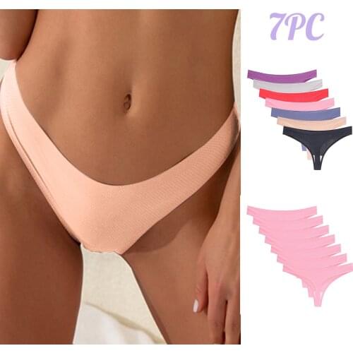 7PCS/Set G-string Panties Cotton Womens Underwear Sexy Panties Female Underpants Thong Solid Color Pantys Lingerie XS-L2 Design