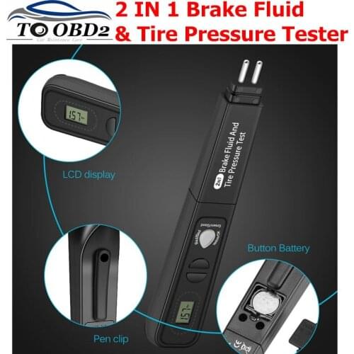 Car Brake Fluid and Tire Pressure Tester 2 in 1 Digital Tire Pressure Meter Gauge Test Pen Auto Car Diagnostic Detection Tool