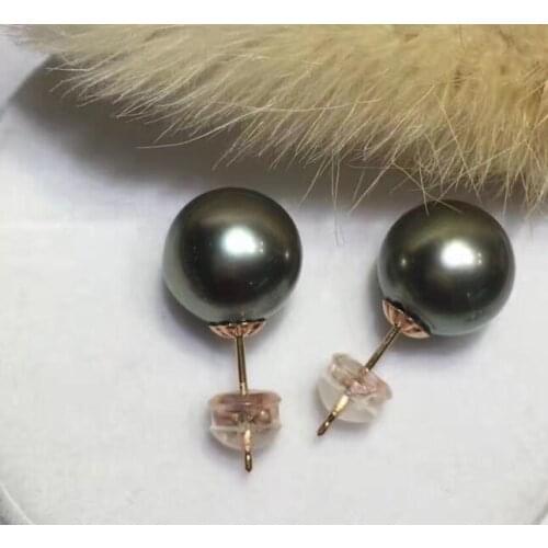 Free shipping luxury Noble jewelry new 10mm Genuine T 1ahitian Black Natura pearl Earring 14k